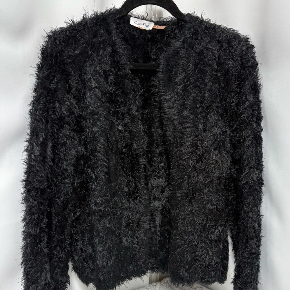 Calvin Klein Faux Fur Black Cardigan Jacket size large